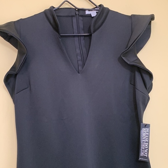 New York & Company | NWT Black Flutter Cap Sleeve Split V-Neck Sheath Dress MP - Picture 4 of 17